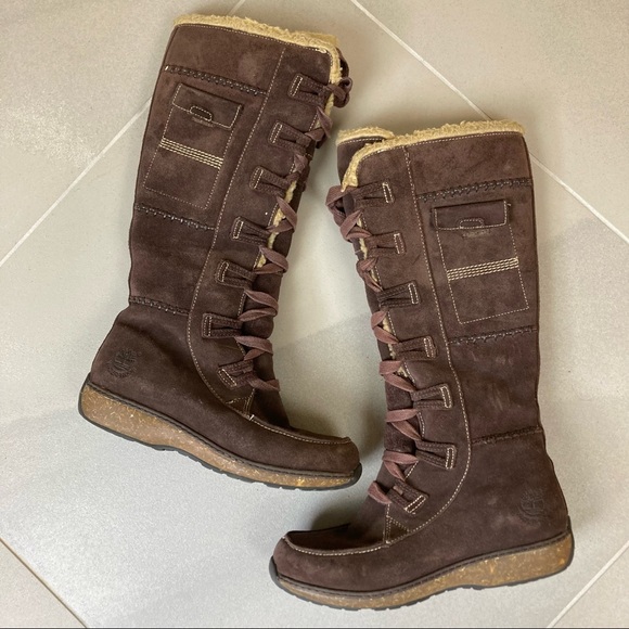 Timberland Women's Dark Brown Suede Lather Sherpa Lined Knee High Boots 6.5 - Picture 11 of 16